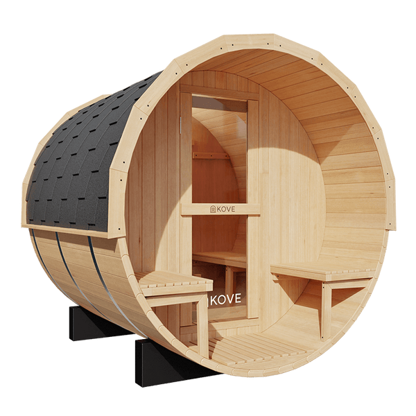 KOVE Outdoor Barrel Sauna – 3–4 Person Garden Sauna with 6kW Electric Heater