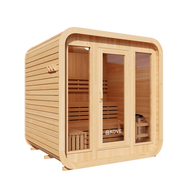KOVE Cube Sauna 3–4 Person Outdoor Sauna – Premium Spruce Wood, 6kW Heater, Modern Cube Design