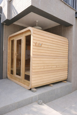 KOVE Cube Sauna 3–4 Person Outdoor Sauna – Premium Spruce Wood, 6kW Heater, Modern Cube Design