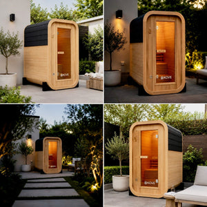 KOVE Compact Cube Sauna 1-2 Person Outdoor Sauna – Premium Spruce Wood, 4.5kW Harvia Heater, Modern Cube Design - Kove