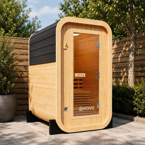 KOVE Compact Cube Sauna 1-2 Person Outdoor Sauna – Premium Spruce Wood, 4.5kW Harvia Heater, Modern Cube Design - Kove