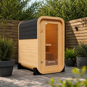 KOVE Compact Cube Sauna 1-2 Person Outdoor Sauna – Premium Spruce Wood, 4.5kW Harvia Heater, Modern Cube Design - Kove