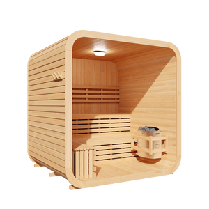 KOVE Cube Sauna 3–4 Person Outdoor Sauna – Premium Spruce Wood, 6kW Harvia Heater, Modern Cube Design - Kove