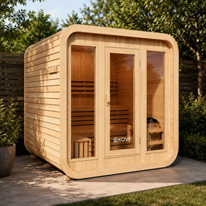 KOVE Cube Sauna 3–4 Person Outdoor Sauna – Premium Spruce Wood, 6kW Harvia Heater, Modern Cube Design - Kove