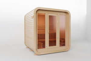 KOVE Cube Sauna 3–4 Person Outdoor Sauna – Premium Spruce Wood, 6kW Harvia Heater, Modern Cube Design - Kove