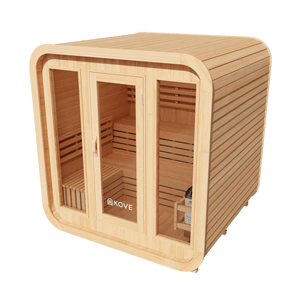 KOVE Cube Sauna 3–4 Person Outdoor Sauna – Premium Spruce Wood, 6kW Harvia Heater, Modern Cube Design - Kove