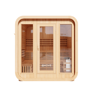 KOVE Cube Sauna 3–4 Person Outdoor Sauna – Premium Spruce Wood, 6kW Harvia Heater, Modern Cube Design - Kove