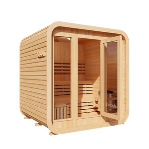 KOVE Cube Sauna 3–4 Person Outdoor Sauna – Premium Spruce Wood, 6kW Harvia Heater, Modern Cube Design - Kove