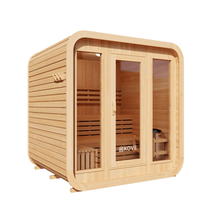 KOVE Cube Sauna 3–4 Person Outdoor Sauna – Premium Spruce Wood, 6kW Harvia Heater, Modern Cube Design - Kove