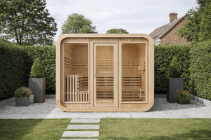 KOVE Cube Sauna 5–6 Person Outdoor Sauna – Premium Spruce Wood, 8kW Harvia Heater, Modern Cube Design - Kove