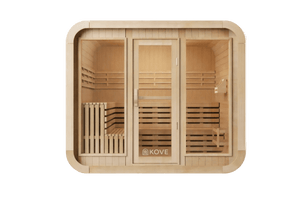 KOVE Cube Sauna 5–6 Person Outdoor Sauna – Premium Spruce Wood, 8kW Harvia Heater, Modern Cube Design - Kove