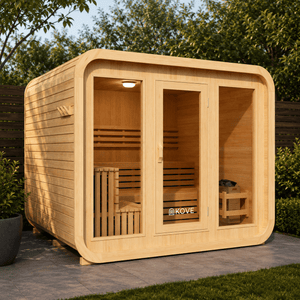 KOVE Cube Sauna 5–6 Person Outdoor Sauna – Premium Spruce Wood, 8kW Harvia Heater, Modern Cube Design - Kove