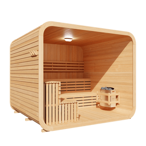 KOVE Cube Sauna 5–6 Person Outdoor Sauna – Premium Spruce Wood, 8kW Harvia Heater, Modern Cube Design - Kove