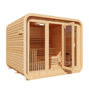 KOVE Cube Sauna 5–6 Person Outdoor Sauna – Premium Spruce Wood, 8kW Harvia Heater, Modern Cube Design - Kove