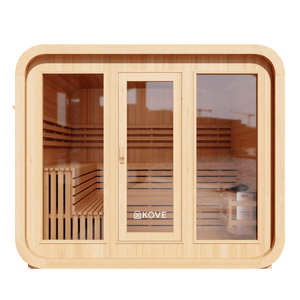 KOVE Cube Sauna 5–6 Person Outdoor Sauna – Premium Spruce Wood, 8kW Harvia Heater, Modern Cube Design - Kove