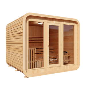 KOVE Cube Sauna 5–6 Person Outdoor Sauna – Premium Spruce Wood, 8kW Harvia Heater, Modern Cube Design - Kove