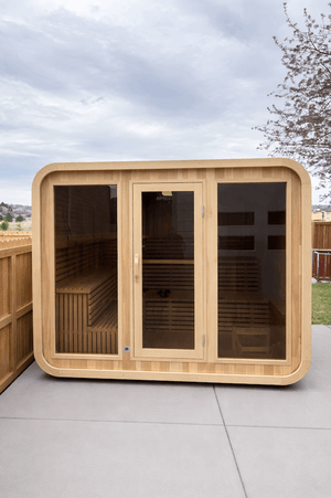 KOVE Cube Sauna 5–6 Person Outdoor Sauna – Premium Spruce Wood, 8kW Harvia Heater, Modern Cube Design - Kove