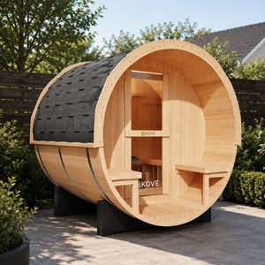 KOVE Outdoor Barrel Sauna – 1–2 Person Garden Sauna with 4.5kW Harvia Electric Heater - Kove