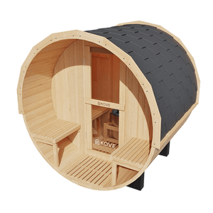 KOVE Outdoor Barrel Sauna – 1–2 Person Garden Sauna with 4.5kW Harvia Electric Heater - Kove