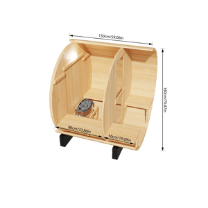 KOVE Outdoor Barrel Sauna – 1–2 Person Garden Sauna with 4.5kW Harvia Electric Heater - Kove
