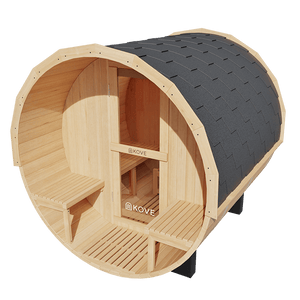 KOVE Outdoor Barrel Sauna – 3–4 Person Garden Sauna with 6kW Harvia Electric Heater - Kove