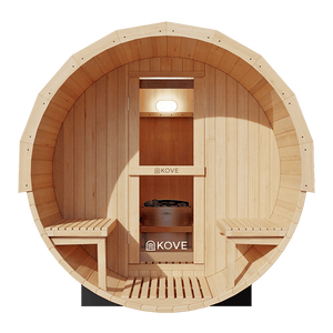 KOVE Outdoor Barrel Sauna – 3–4 Person Garden Sauna with 6kW Harvia Electric Heater - Kove
