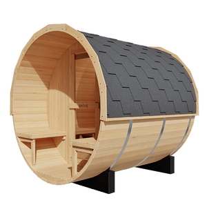 KOVE Outdoor Barrel Sauna – 3–4 Person Garden Sauna with 6kW Harvia Electric Heater - Kove