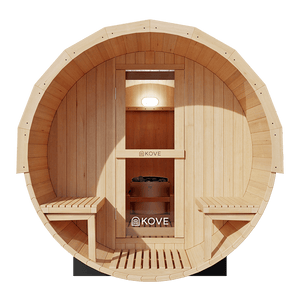 KOVE Outdoor Barrel Sauna – 4–6 Person Garden Sauna with 6kW Harvia Electric Heater - Kove