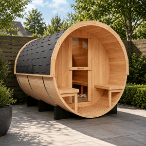 KOVE Outdoor Barrel Sauna – 4–6 Person Garden Sauna with 6kW Harvia Electric Heater - Kove