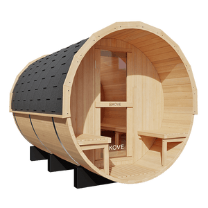 KOVE Outdoor Barrel Sauna – 4–6 Person Garden Sauna with 6kW Harvia Electric Heater - Kove