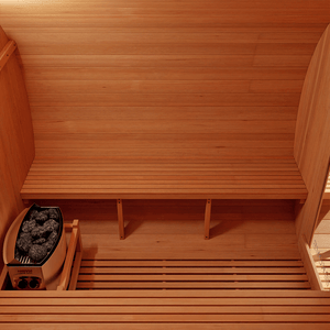 KOVE Outdoor Barrel Sauna – 4–6 Person Garden Sauna with 6kW Harvia Electric Heater - Kove