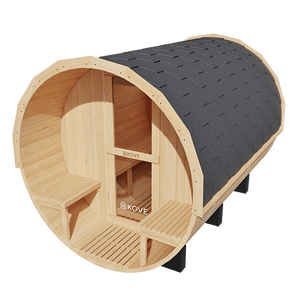 KOVE Outdoor Barrel Sauna – 4–6 Person Garden Sauna with 6kW Harvia Electric Heater - Kove