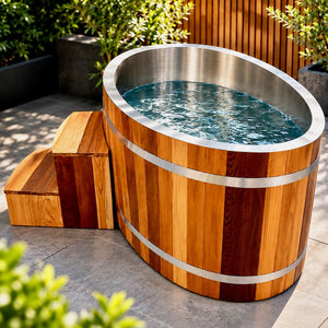 KOVE Oval Cedar Ice Bath – Reclined Cold Plunge - Kove